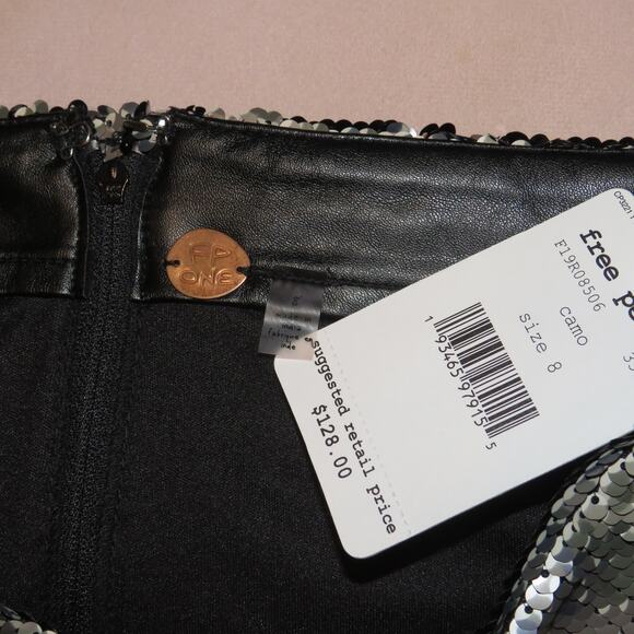 Free People Metallic Camo Print Army Skinny Sequin Mini Skirt - Picture 7 of 9